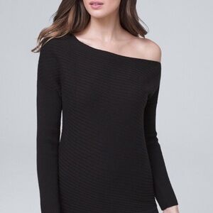 Zara Black Ribbed One Shoulder Long Sleeves Stretch Top size small